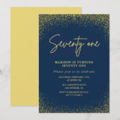 Invitation Elégante Glam Navy Gold Parties scintillant 71e an (Devant / Derrière)