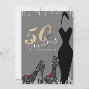 Invitation Elégante Glam Silver Gold 50 Fab Anniversaire