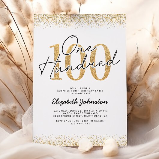 Invitation Elégante Gold 100th Birthday Party