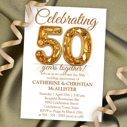 Invitation Elégante Gold 50e anniversaire Mariage