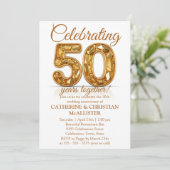 Invitation Elégante Gold 50e anniversaire Mariage (Debout devant)