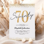 Invitation Elégante Gold 70th Birthday Party<br><div class="desc">Entrez dans la nouvelle ère de l'opulence avec nos élégantes invitations à la fête du 70e anniversaire. Exutant le raffinement à travers un arrière - plan blanc classique, nos invitations présentent des bords de parties scintillant or glamour. Ils ne sont pas seulement visuellement époustouflants, mais sont également fournis avec un...</div>