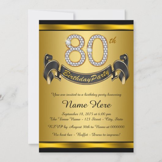 Invitation Elégante Gold 80th Birthday Party (Devant)