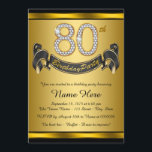 Invitation Elégante Gold 80th Birthday Party<br><div class="desc">Invitation de fête du 80e anniversaire avec numéros de diamant et bannière sur un magnifique arrière - plan noir et or riche. Cette belle invitation de fête de 80ème anniversaire en noir et or est facilement customisée pour votre événement. Vous pouvez modifier la couleur de l'arrière - plan. Ce design...</div>