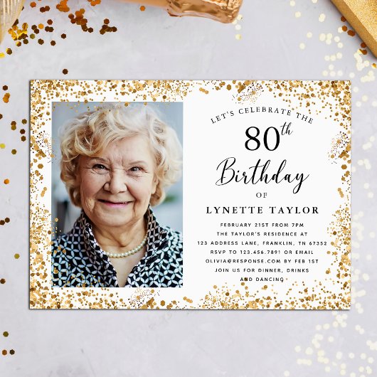 Invitation Elégante Gold 80th Birthday Party
