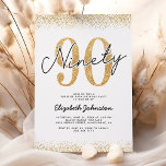 Invitation Elégante Gold 90th Birthday Party<br><div class="desc">Élégantes invitations à la fête du 90e anniversaire avec un arrière - plan blanc classique,  bords de parties scintillant or,  et un modèle moderne de célébration d'anniversaire qui est facile à personnaliser.</div>