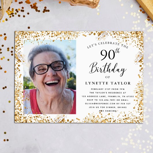 Invitation Elégante Gold 90th Birthday Party