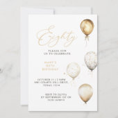 Invitation Elégante Gold Balloon 80e fête d'anniversaire (Devant)