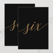 Invitation Elégante Gold & Black Calligraphy Table Numéro Six (Devant / Derrière)