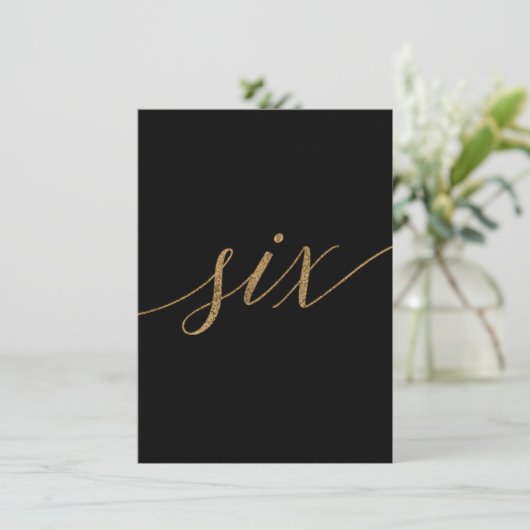 Invitation Elégante Gold & Black Calligraphy Table Numéro Six (Debout devant)