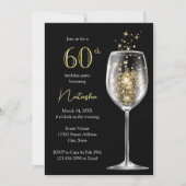 Invitation Elégante Gold Black Damask 60e fête d'anniversaire (Devant)