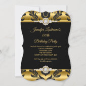 Invitation Elégante Gold Black Damask Diamond Anniversaire Pa (Devant)