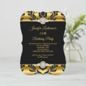 Invitation Elégante Gold Black Damask Diamond Anniversaire Pa (Debout devant)