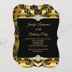 Invitation Elégante Gold Black Damask Diamond Anniversaire Pa