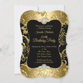 Invitation Elégante Gold Black Damask floral fête d'anniversa (Devant)