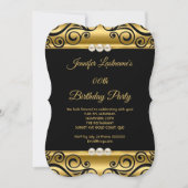 Invitation Elégante Gold Black Damask Pearl fête d'anniversai (Devant)