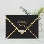 Invitation Elégante Gold Black Diamond Gem Anniversaire (Debout devant)