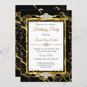 Invitation Elégante Gold Black Diamond Photo Anniversaire