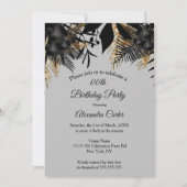 Invitation Elégante Gold Black Grey Floral fête d'anniversair (Devant)