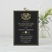 Invitation Elégante Gold & Black Masquerade Sweet 16 Party (Debout devant)