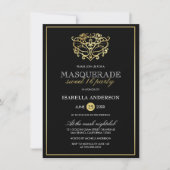Invitation Elégante Gold & Black Masquerade Sweet 16 Party (Devant)