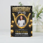 Invitation Elégante Gold & Black Modern Birthday Party Photo (Debout devant)