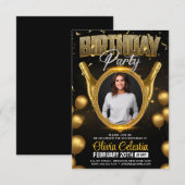 Invitation Elégante Gold & Black Modern Birthday Party Photo (Devant / Derrière)
