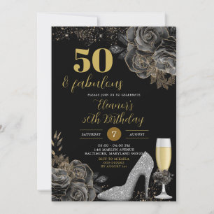 Invitation Elégante Gold Black Stiletto femme Anniversaire