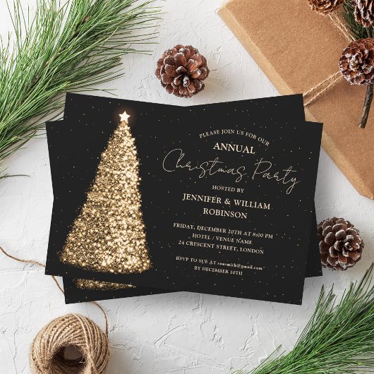 Invitation Elégante Gold Black Xmas Tree Fête de Noël
