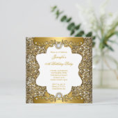 Invitation Elégante Gold Blanc Floral Diamond Party SQ (Debout devant)