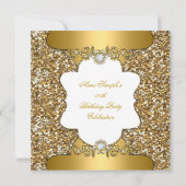 Invitation Elégante Gold Blanc Floral Diamond Party SQ (Dos)