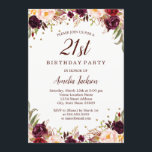 Invitation Elégante Gold Burgundy Floral 21e fête d'anniversa<br><div class="desc">Plus joli fleurs Invitations d'anniversaire dans le Little Bayleigh Store!</div>