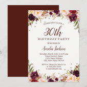 Invitation Elégante Gold Burgundy Floral 30e fête d'anniversa (Devant / Derrière)