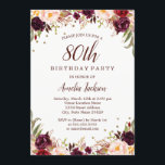 Invitation Elégante Gold Burgundy Floral 80e fête d'anniversa<br><div class="desc">Plus joli fleurs Invitations d'anniversaire dans le Little Bayleigh Store!</div>