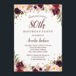 Invitation Elégante Gold Burgundy Floral 80e fête d'anniversa<br><div class="desc">Plus joli fleurs Invitations d'anniversaire dans le Little Bayleigh Store!</div>