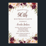 Invitation Elégante Gold Burgundy Floral 90e fête d'anniversa<br><div class="desc">Plus joli fleurs Invitations d'anniversaire dans le Little Bayleigh Store!</div>