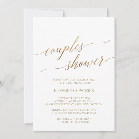 Invitation Elégante Gold Calligraphie Couples Douche (Devant)