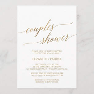 Invitation Elégante Gold Calligraphie Couples Douche