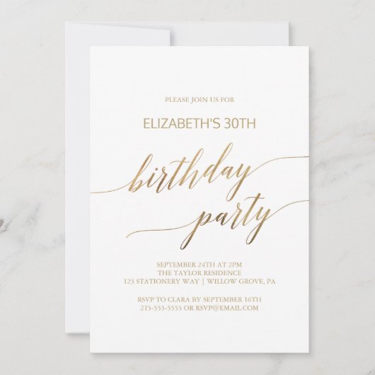 Invitation Elégante Gold Calligraphy Anniversaire (Devant)