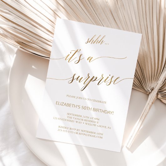 Invitation Elégante Gold Calligraphy Surprise Party