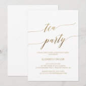 Invitation Elégante Gold Calligraphy Tea Party Anniversaire (Devant / Derrière)