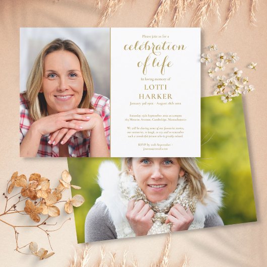 Invitation Elégante Gold Celebration of Life Funeral 2 Photo