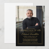 Invitation Elégante Gold Célébration Of Life Funeral Photo (Devant / Derrière)