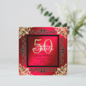 Invitation Elégante Gold & Cerise 50e anniversaire femme (Debout devant)