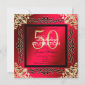 Invitation Elégante Gold & Cerise 50e anniversaire femme (Devant)