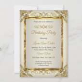 Invitation Elégante Gold Cream Pearl Damask fête d'anniversai (Devant)