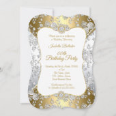 Invitation Elégante Gold Damask Argent Rose fête d'anniversai (Devant)