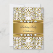 Invitation Elégante Gold Damask White Diamond Anniversaire Pa (Dos)