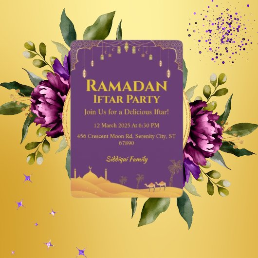Invitation Elégante Gold Et Purple Ramadan Iftar Party