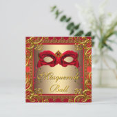 Invitation Elégante Gold et Red Masquerade Party (Debout devant)